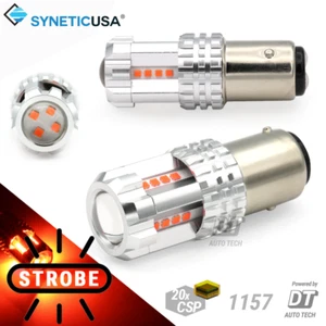 Syneticusa 1157 CSP LED Red Strobe Bulbs Flashing Brake Tail Stop Light Parking - Picture 1 of 8