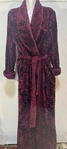 Diamond Tea Women Bath Robe Wine Burgundy Textured Curly Long Small Medium Vtg - Picture 1 of 8