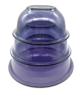 Set of 3 Vintage Pyrex Purple Amethyst Glass Nesting Mixing Bowls 322 323 325 - Picture 1 of 11