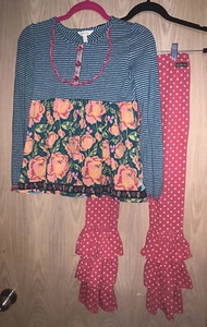 Matida Jane sz 12 beautiful dress top and ruffle leggings guc floral  - Picture 1 of 7