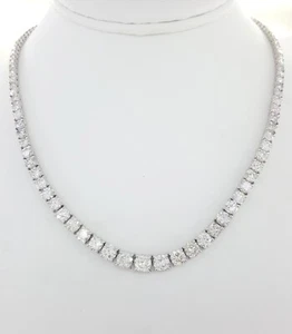 Round Diamond Riviera Tennis Line Necklace 22.8 ct 18K White Gold 17" Rtl $50k - Picture 1 of 7