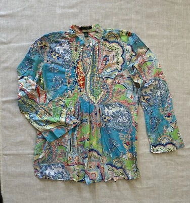 Ralph Lauren Tunic Shirt Women's MEDIUM Colorful Vacation Mediterranean - Image 1 of 4