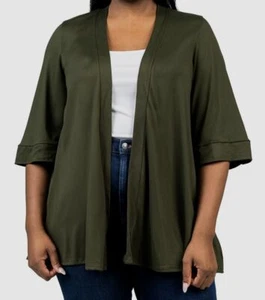 24seven Comfort Apparel Women's Green Open Front Cardigan Sweater Plus Size 2X - Picture 1 of 4