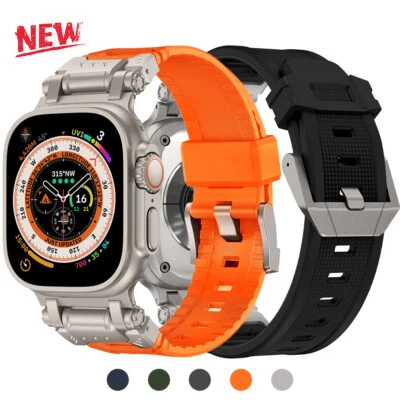 Metal Silicone Strap for Apple Watch Band Ultra2 49mm 10 9 8 7 6 Sports Bracelet - Image 1 of 4