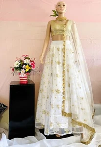 Printed With Work Lehenga Choli Net Fabric Indian Party Wear Lengha Suit - Picture 1 of 4