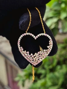 2ct Pink Sapphire Heart Pendant For Women's 14K Yellow Gold Plated 925 Silver - Picture 1 of 8