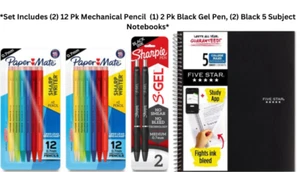 Five Star Black Notebook/PaperMate #2 Mechanical Pencils & Sharpie Gel Pen SET - Picture 1 of 13