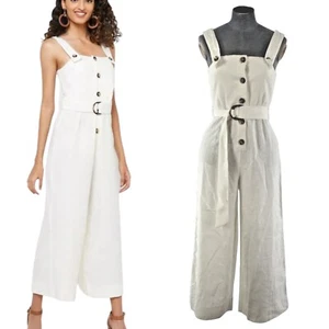 Topshop Jumpsuit Culotte Linen Blend White Playsuit Buttons Belted Size UK 6 - Picture 1 of 17