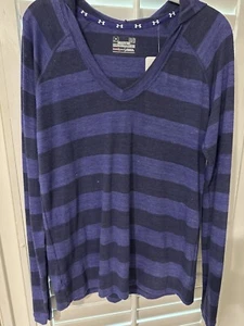 NWT UNDER ARMOUR Women's Black/Purple Long Sleeve V-Neck Pullover Hoodie Size L - Picture 1 of 4