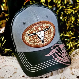 Longhorn Baseball Cap Western Trucker Acrylic Hats Unisex Adjustable Denim Mesh - Picture 1 of 8
