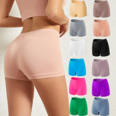 1-4X Womens Ladies Plain Underwear Mid Waist Seamless Stretch Boxer Shorts Pants - Image 1 of 4