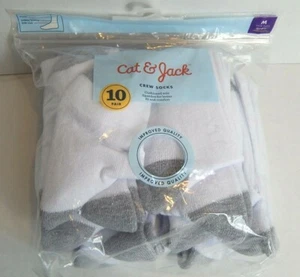 Cat & Jack Crew Socks Boy's 10 Pairs Crew Socks Size Medium 9-2.5 White Crew - Picture 1 of 5