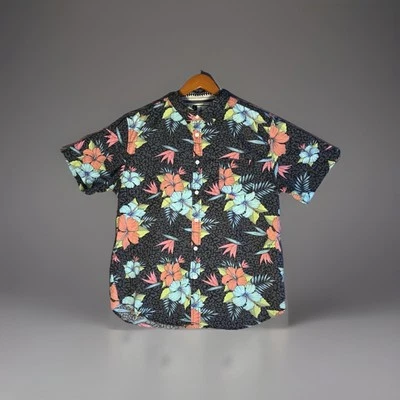Красивая гигантская мужская гавайская рубашка размер большой гибискус черный тропический алоха - Изображение 1 из 4