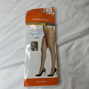 Pantimedias Sheer Breeze Gildan de nailon transparente reforzadas talla Queen beige nuevas - Imagen 1 de 8