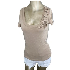 J. CREW Damen T-Shirt U-Ausschnitt tailliert Blumenapplikation Medium - Bild 1 von 5