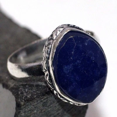 Simulated Sapphire 925 Silver Plated Gemstone Ring US 8.5 Promise Gift JW - Image 1 of 3