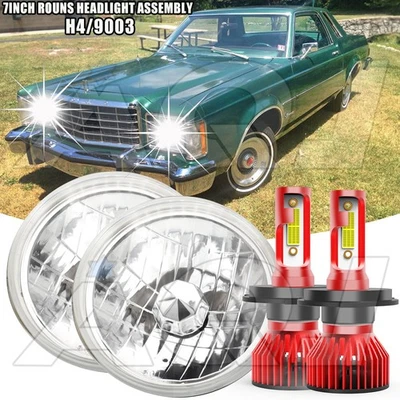 Pair 7"Round LED Headlights Hi/Lo beam Sealed For Ford Granada 1975-1977 Foto 1 de 4