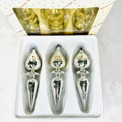 复古玻璃尖顶圣诞装饰品 Dillard's Trimmings 银色 6 件套 — 第 1/4 张图片