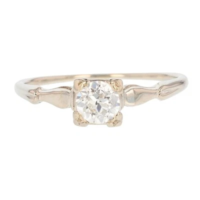 Антикварное помолвочное кольцо из белого золота 14 карат с круглым бриллиантом-солитером 0,49 карата размер 9,25 - Изображение 1 из 4