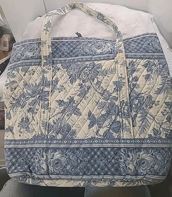 Bolsa tote Vera Bradley grande 17"×15"~colcha de algodão azul toile '2001 - Imagem 1 de 4