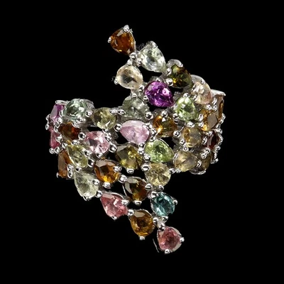 Anillo de plata de ley 925 pera turmalina 4x3 mm piedras preciosas naturales joyería tamaño 9 Foto 1 de 4