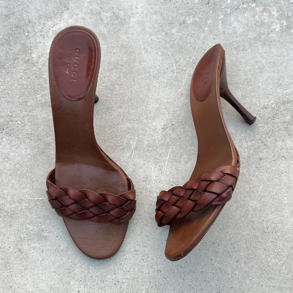 Gucci | Подлинная винтажная коричневая кожаная коса Stiletto Mules (36) - Изображение 1 из 4