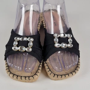 Andre Assous Jewled Slip On Espadrilles Black Fabric Sandals Size US 7 - Picture 1 of 10