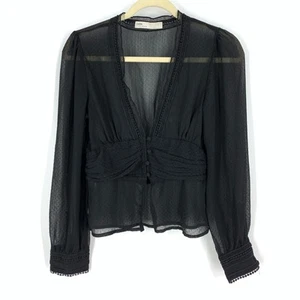 Zara 1975 Denim Black Sheer V-Neck Blouse Women's Size XS - Picture 1 of 7