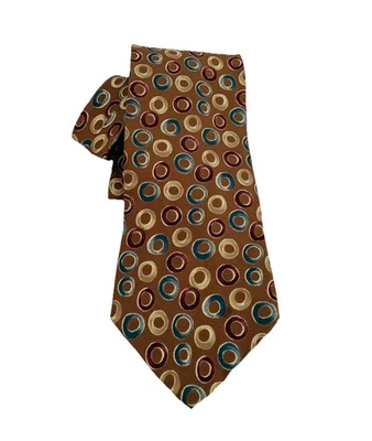 Kenneth Cole Silk Tie Brown Geometric Circle Hand Sewn Italy 58"x4" Mens Necktie - Image 1 of 4