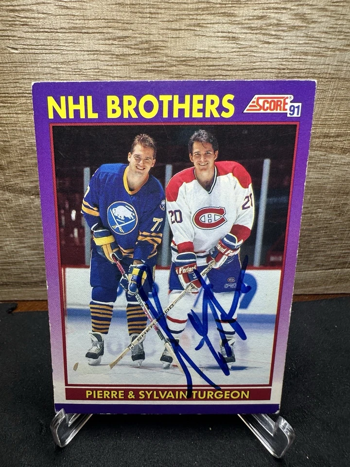 1991-92 Score #377 Pierre Turgeon Sylvain Turgeon In-Person ON-CARD AUTO - Image 1 of 2