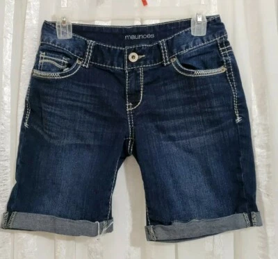 Pantalones Cortos de Jean Maurices con Puños Talla 1/2 Elastizados Azul Denim Deshilachado Bolsillos Bordados Foto 1 de 3