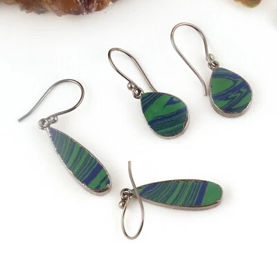 Pendientes colgantes únicos de cobre turquesa negro rodio galvanizado para ella Foto 1 de 3