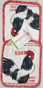 Set of 2 Same Printed Jumbo Pot Holders, 7"x8", ROOSTER, EGGS SOLD HERE, AM - Picture 1 of 5