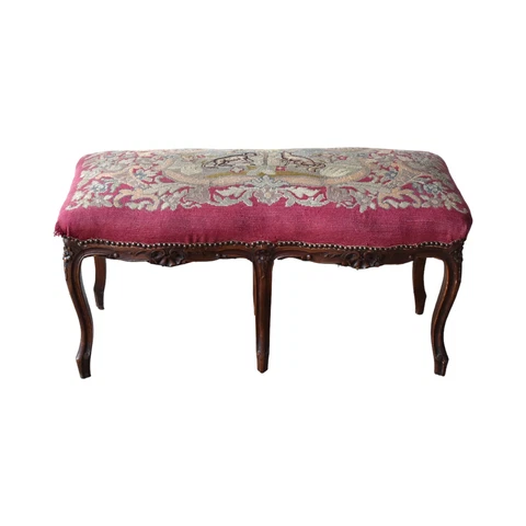 Early 20th Century Fox and Hound Needlepoint Louis XV-Style Bench Cover