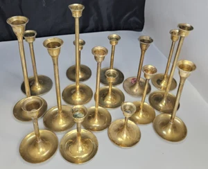 16 Piece Brass Graduated Candlestick Candle Holders Chamber Wedding Vintage Lot - Picture 1 of 10