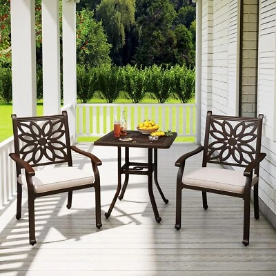 3Pcs Patio Bistro Set Cast Aluminum Outdoor Balcony Oversized Chair Square Table - Image 1 of 4