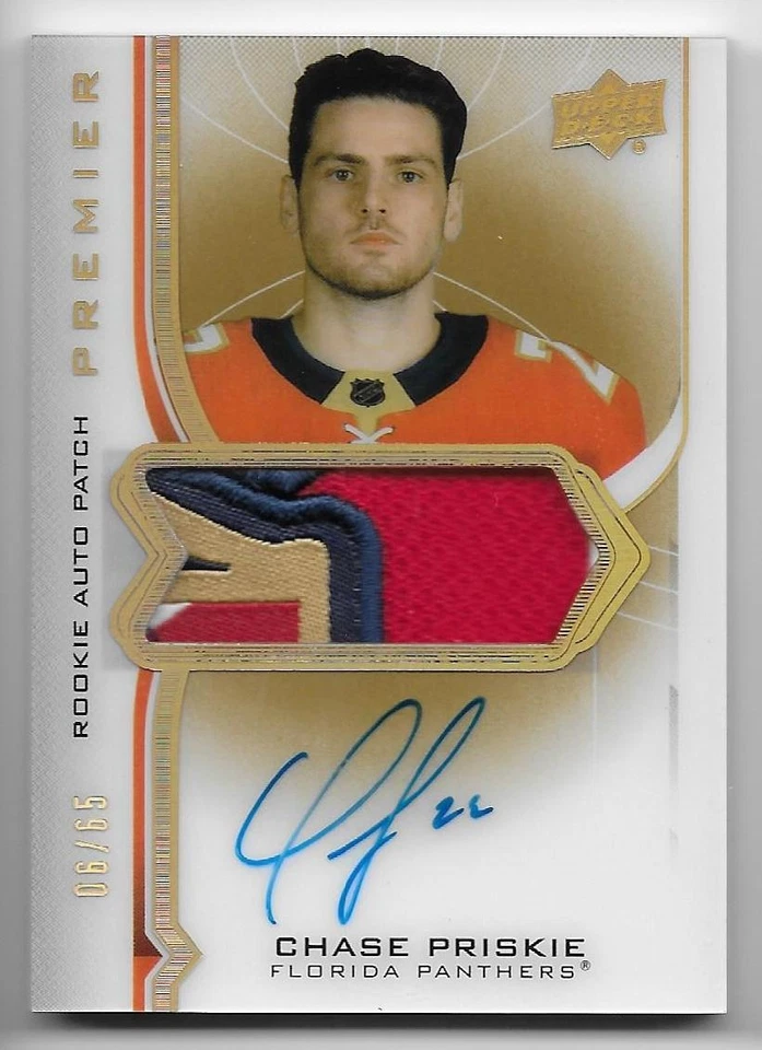 20/21 UPPER DECK PREMIER ROOKIES GOLD AUTOGRAPH PATCH Chase Priskie #6/65 4CLR - Image 1 of 1