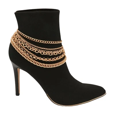 Women Boot Bracelet Wrap Around Gold Metal Chain Anklet Shoe Charm Multi Strands - Image 1 of 4