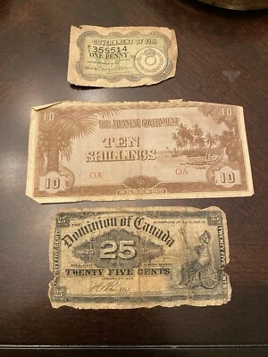 Japanese Government 10 Shilling Government Of Fiji Penny Canada 25 Cent Bill - Image 1 of 4