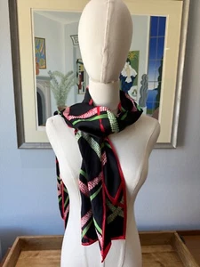 Talbots Seide Rechteck Schal groß kariert schwarz rot und grün Kopftuch 56"x 12" - Bild 1 von 8