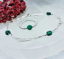 925 Sterling Silver  Emerald Genuine Crystal silver Star chain Bracelet and Ring
