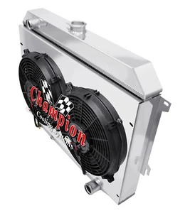 ER Champion 2 filas radiador 26", 2 ventiladores 12", cubierta - 1970 - 1974 Mopar bloque pequeño - Imagen 1 de 9