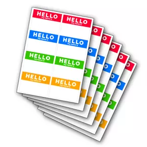 Colourful Name Tag Labels, Hello my name is stickers 68mm x 48mm - Picture 1 of 4
