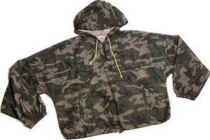 No Boundaries Windbreaker Jacket Women’s Size XL 15-17 Green Camo Hooded Pockets - Picture 1 of 6