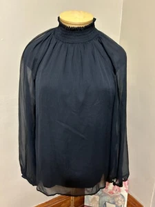 Women's JOIE Black Long Sleeve Smocked Blouse Top Size Large - Picture 1 of 13