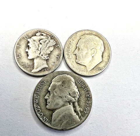 90% Silver Coins (Mercury &Roosevelt Dime)- War Nickel  is 35% Silver -US Coins Cover