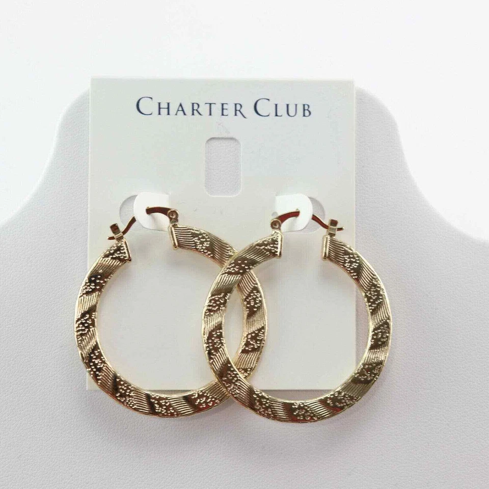 Charter Club 1-1/2" Gold Tone Flat Rope Hoop Earrings Jf11