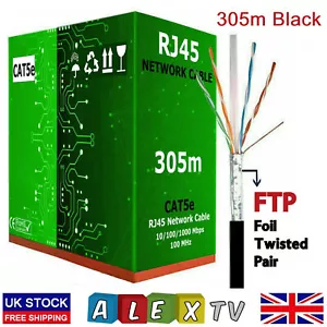 Cavo Gigabit rete Ethernet 305 m CAT5e RJ45 4 paia scatola mulinello FTP nero - Foto 1 di 3