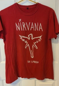 Nirvana In Utero Logo Graphic T-shirt Women Medium Red Short Sleeve Music Rare - Picture 1 of 5