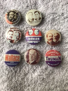 Lote de 8 Pins Campaña Presidencial Botones Wallace,Dewey, Truman Reproducción - Imagen 1 de 1